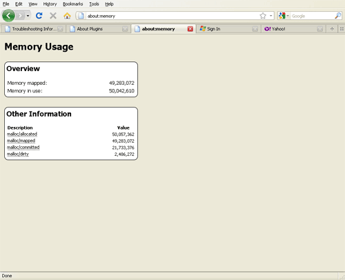 Firefox Memory Page