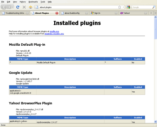 Firefox Installed Plugins