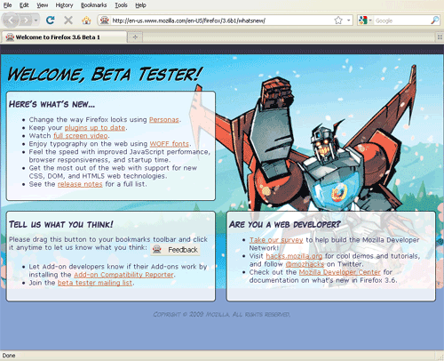 Mozilla Firefox Welcome Screen